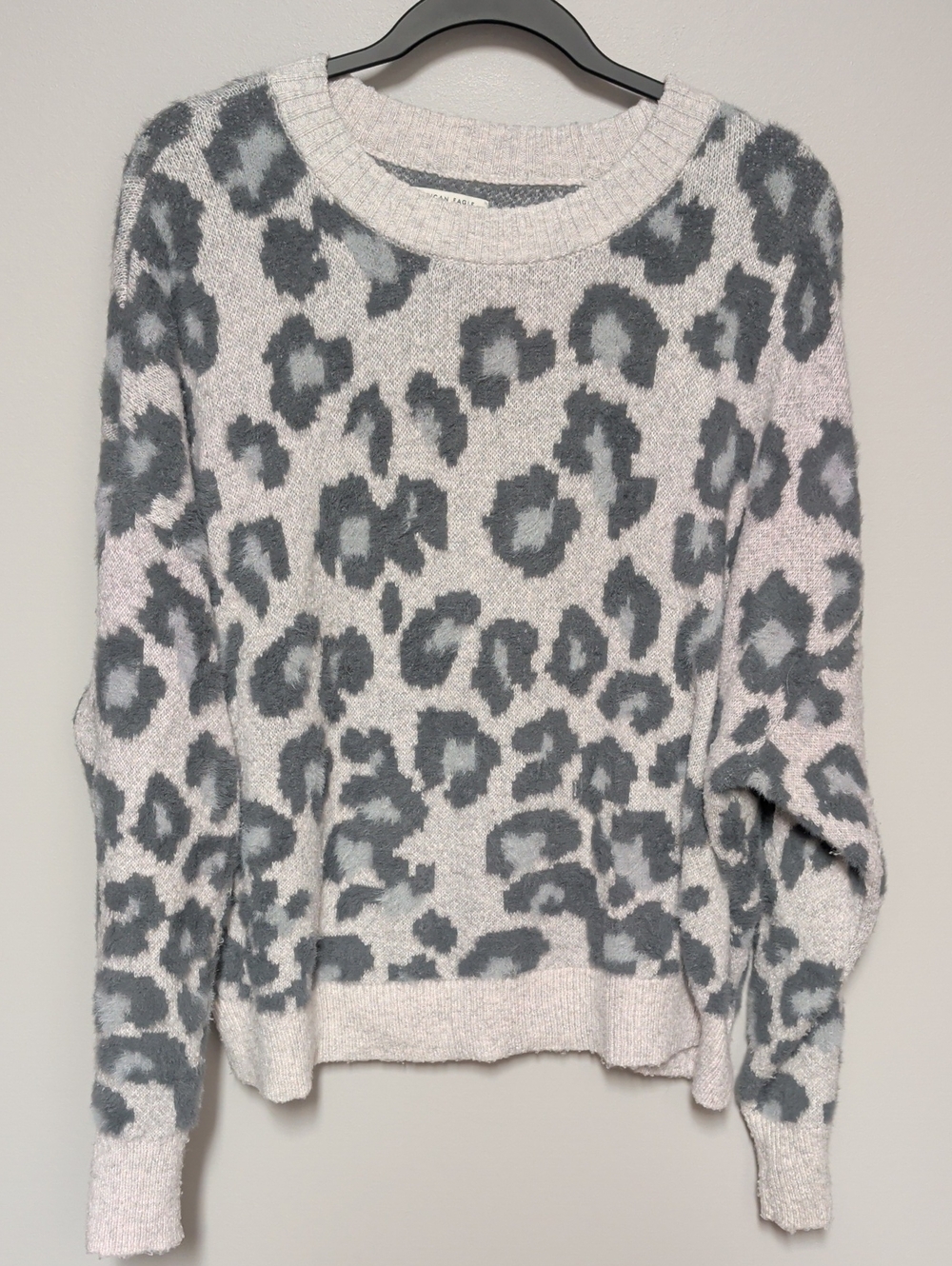 American Eagle Outfitters Gray Leopard Crewneck Sweater